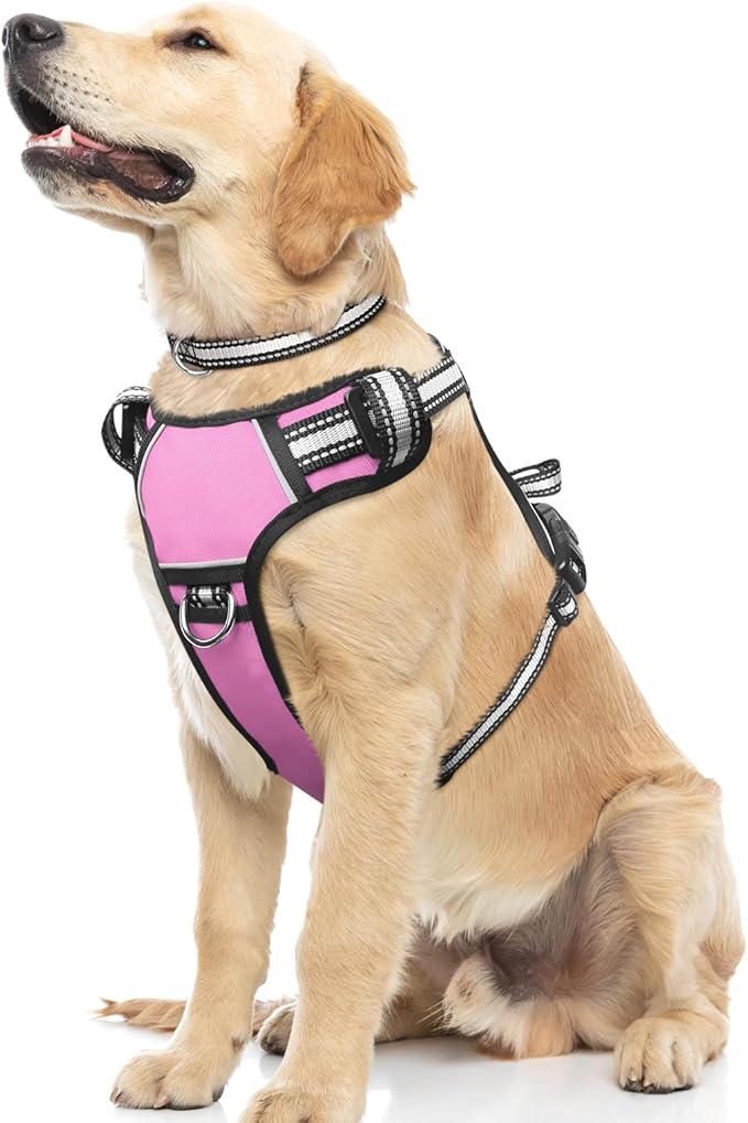 Dog Harness No Pull, Pet Harnesses with Dog Collar, Adjustable Reflective Oxford Outdoor Vest, Front/Back Leash Clips for Small, Medium, Large, Extra Large Dogs, Easy Control Handle for Walking