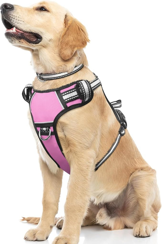 Dog Harness No Pull, Pet Harnesses with Dog Collar, Adjustable Reflective Oxford Outdoor Vest, Front/Back Leash Clips for Small, Medium, Large, Extra Large Dogs, Easy Control Handle for Walking