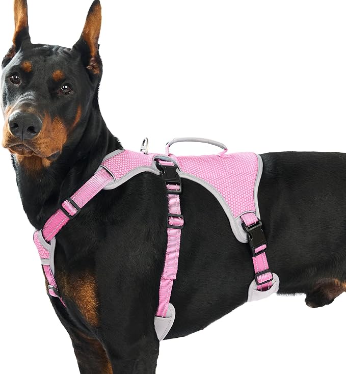 Escape Proof Dog Harness, Dachshund Harness, Reflective Dog Harness with Handle, Durable,Adjustable Vest for Small Medium Large Dogs Walking, Training, and Running Gear (Pink,XL)