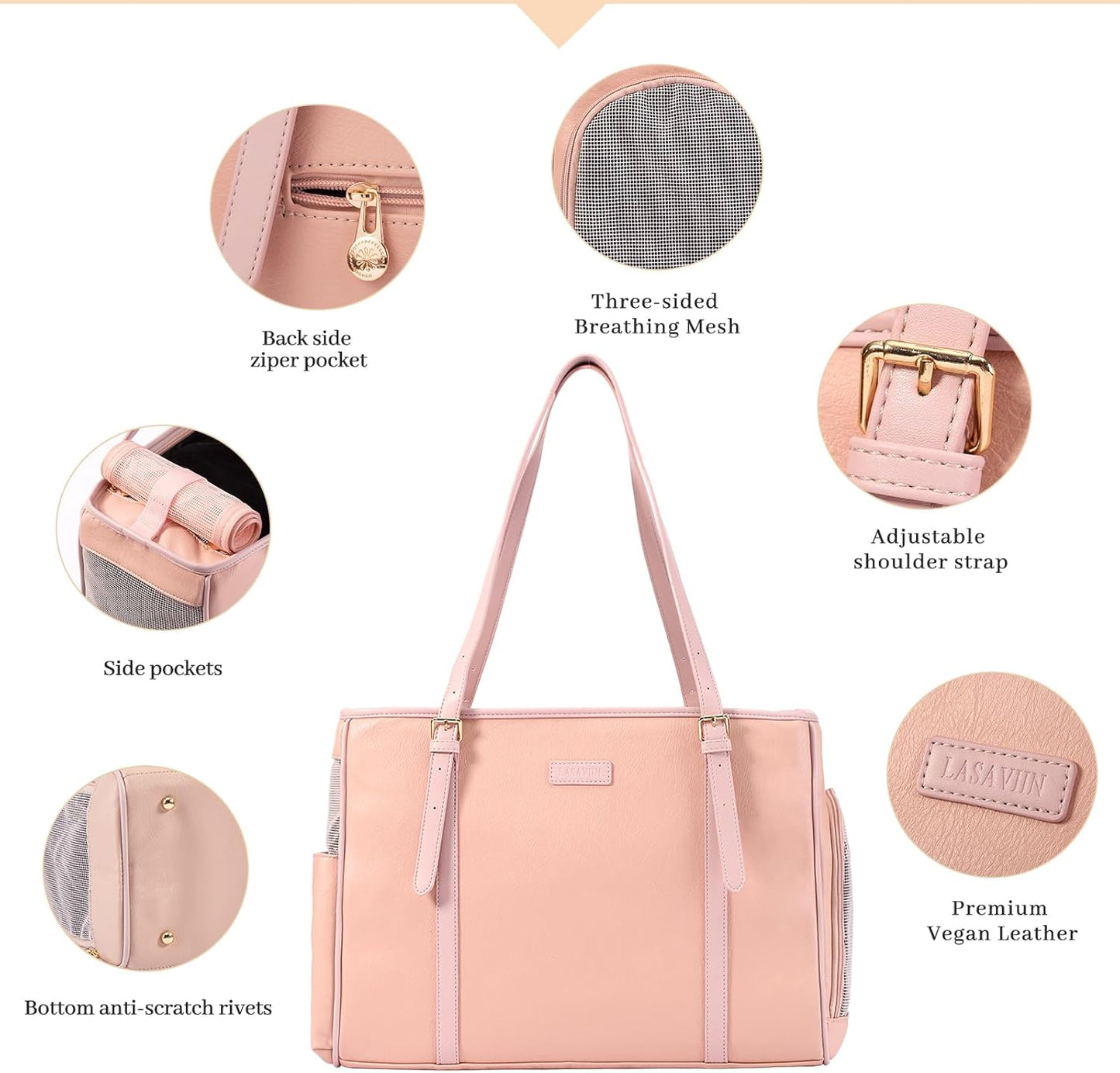 Fashion Dog Purse Pet Carrier Leather Bag for Small Dogs Cats Puppy, Portable Tote Bag Airline Approved Soft-Sided Carriers (Pink)