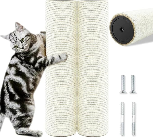 Cat Scratching Post Replacement Pole, 2 PCS 11.81in Cat Tree Replacement Post, Natural Sisal Cat Tree Replacement Parts with M8 Screws, Cat Scratch Post Replacement for Refurbishment (11.8in)