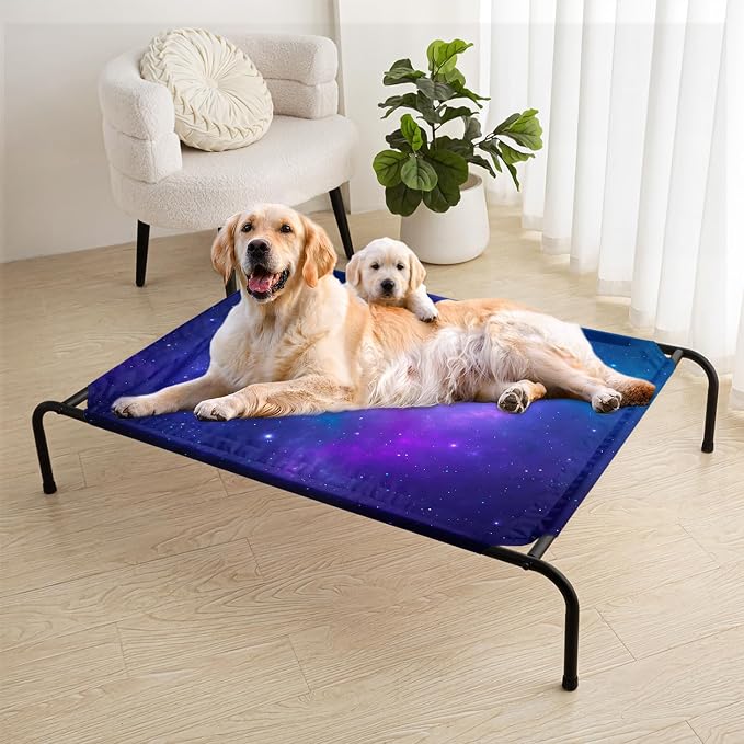 Galaxy Space Starry Orthopedic Elevated Dog Pet Bed(47"X31"X9"),with Metal Frame,Printing Breathable Waterproof Dog Kennel,Sleeping Bed Set for Small Medium Large Dogs Cats,for Home,Outdoor Use