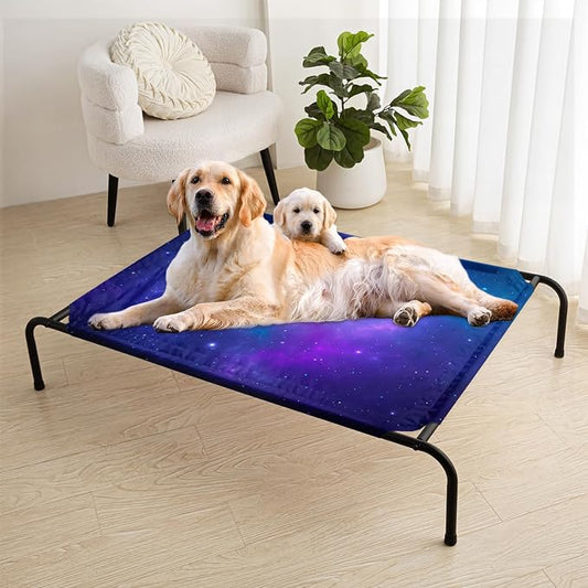 Galaxy Space Starry Orthopedic Elevated Dog Pet Bed(35"X25"X8"),with Metal Frame,Printing Breathable Waterproof Dog Kennel,Sleeping Bed Set for Small Medium Large Dogs Cats,for Home,Outdoor Use