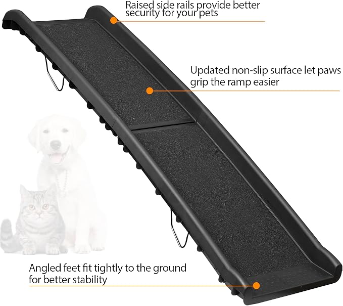 62 Inches Folding Dog Ramp for Cars Trucks SUVs Portable Pet Ramps for Large Dogs Non-Slip Stairs Step Ladder with Raised Siderails, Black