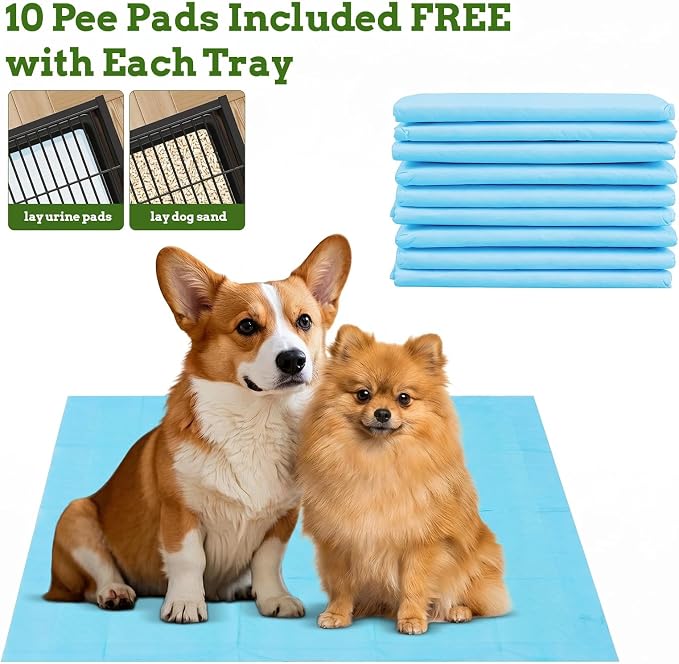Dog Grass Pad with Tray, 30.71"L × 19.69"W × 3.15"H, 1 Reusable Artificial Turf for Dog Potty & 10 Pee Pads, Waterproof Non-Slip Washable Pee Pad Holder, Portable Dog Litter Box for Indoor/Outdoor Use