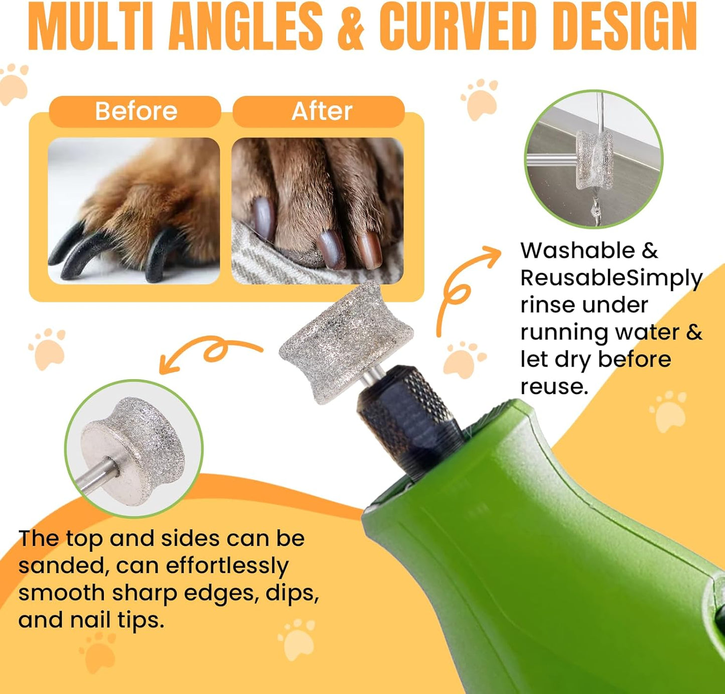 CAELUM Diamond-Coated Pet Nail Grinder Bit, 1/8” Shank for Dremel Nail Tools, Durable & Low-Noise Nail Trimmer for Dogs, Top & Side Grinding, Gentle, Precise Nail Grooming（80grit）