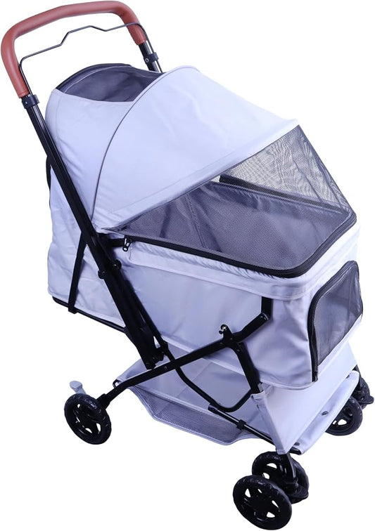 Pet Stroller (4 Wheels for Cats and Dogs) with Reversible Handle for Small and Medium Pets up to 33 lbs.Silver
