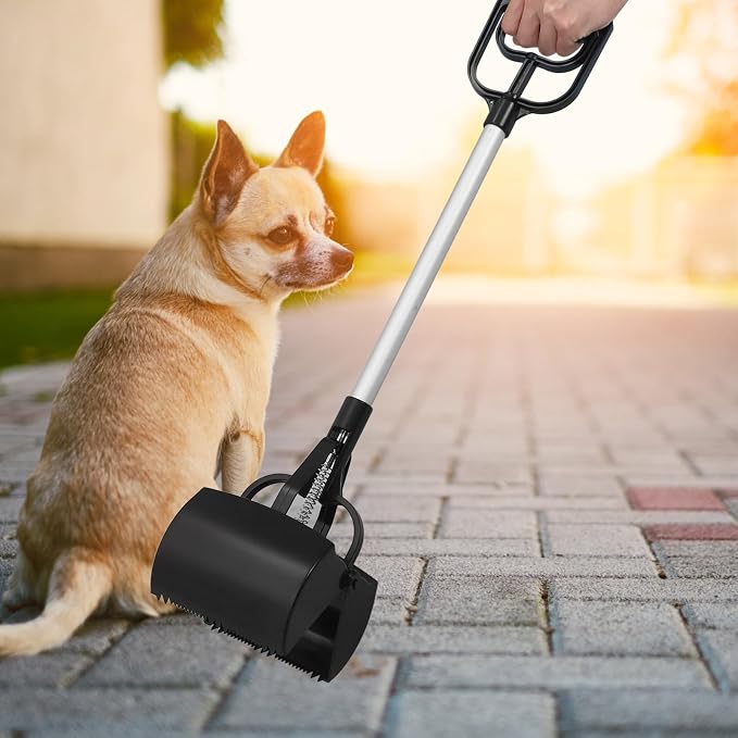 CALLARON Pooper Scooper Dog Waste Picker with Long Handle 27.55In Portable Pet Poop Scooper for Outdoor Waste Cleanup Easy Scoop Mouth Ergonomic Grip