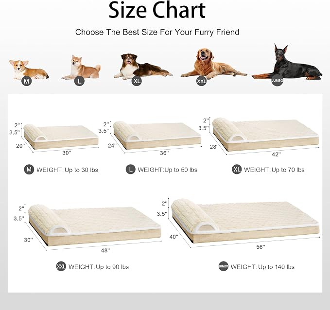 Orthopedic Large Dog Bed Pillow Pet Sofa Bed 48''X30'' Ivory | Egg-Crate Foam Pet Couch Large Sized Dog, Waterproof Removable Washable Cover,Furry Puppy Crate Mat With Nonskid Bottom
