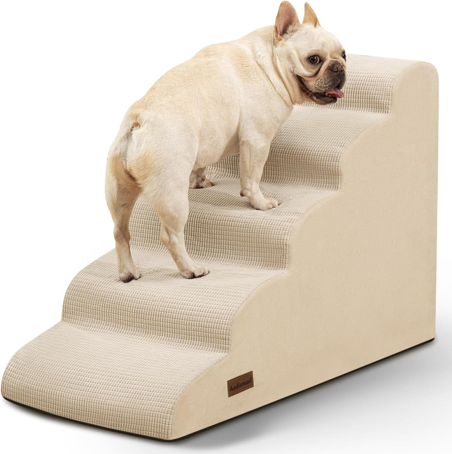 5-Step Dog Stairs and Ramp for High Bed,Non-Slip Sturdy Pet Steps for Small Dogs and Cats,22.2" H,Beige