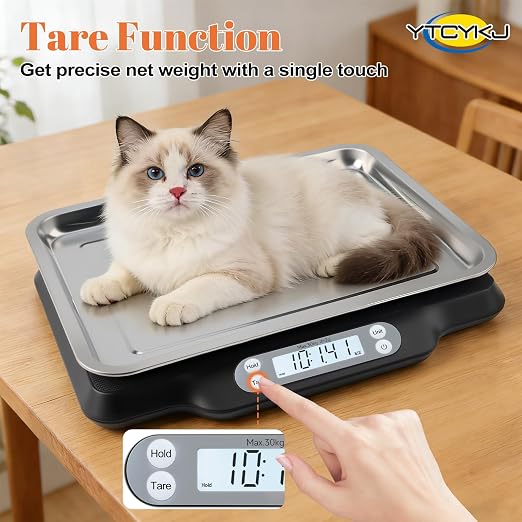 Digital Pet Scale for Accurate Weighing & Baby Scale Kitten Scale | High-Precision Puppy Scales, Dog Cat Scale | 30kg/66lb Capacity, 2g Accuracy, Non-Slip Mat, Tare & Hold Function