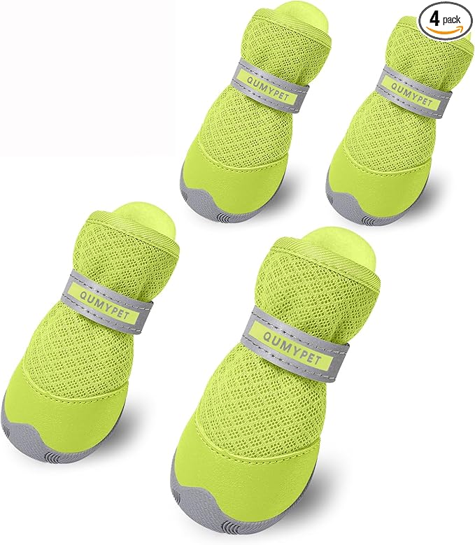 QUMY 4PCS Dog Shoes for Small Dogs, Hot Pavement Summer Puppy Dog Boots & Paw Protectors with Soft Anti-Slip Rubber Sole, Mesh Breathable Dog Booties for Hardfloors, Walking Running