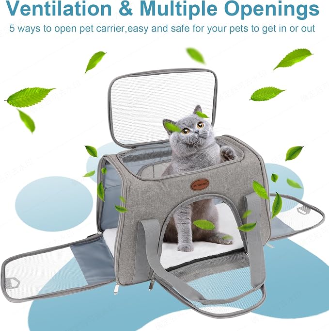 Cat Carrier Dog Carrier Pet Carriers for Medium Small Cats Dogs Puppies up to 15 Lbs,TSA Airline Approved Small Dog Cat Carriers Soft Sided,Collapsible Travel Puppy Carrier (Grey, Medium)