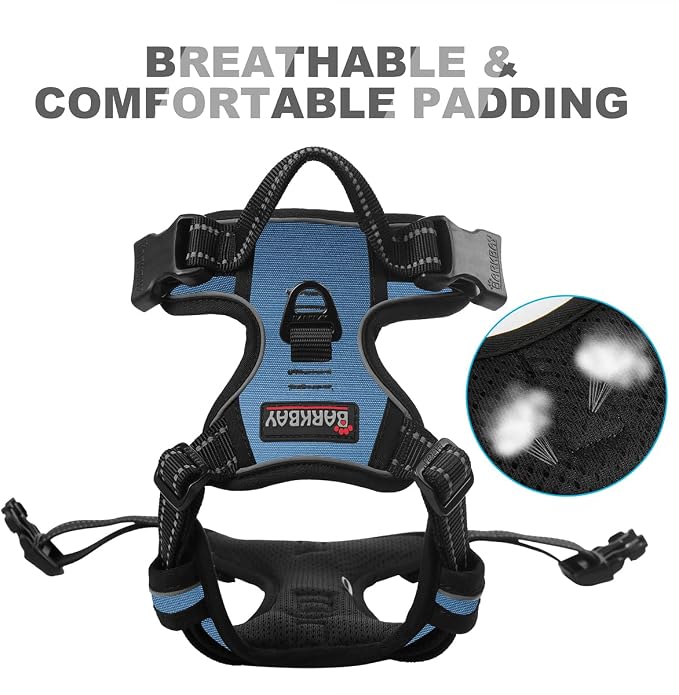 BARKBAY Dog Harness No Pull for Large Dogs Front Back Clips,Dog Vest | Soft Padded No Choke With Handle,Easy On&Off,Adjustable Reflective For Walking Training Running(Navy,XL)