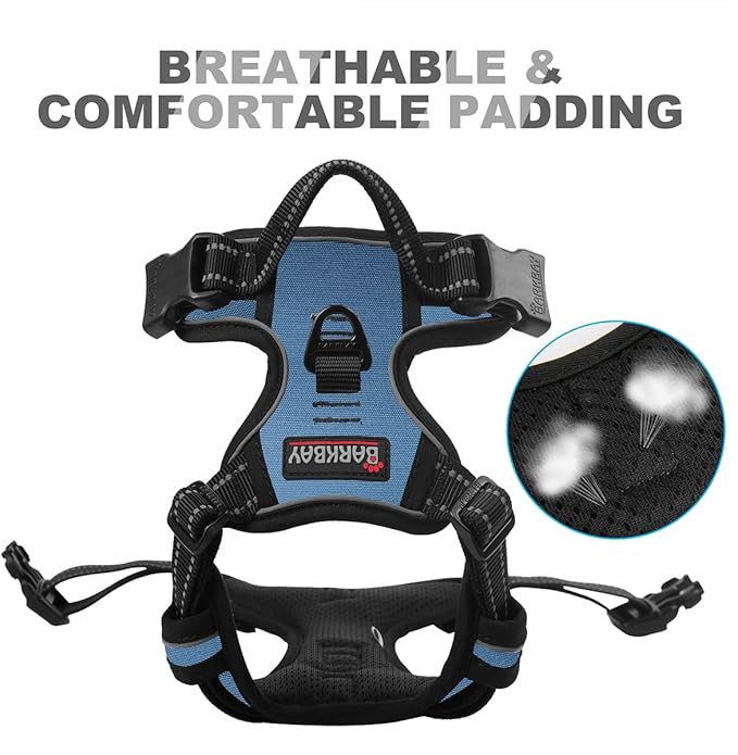 BARKBAY Dog Harness No Pull for Large Dogs Front Back Clips,Dog Vest | Soft Padded No Choke With Handle,Easy On&Off,Adjustable Reflective For Walking Training Running(Navy,L)