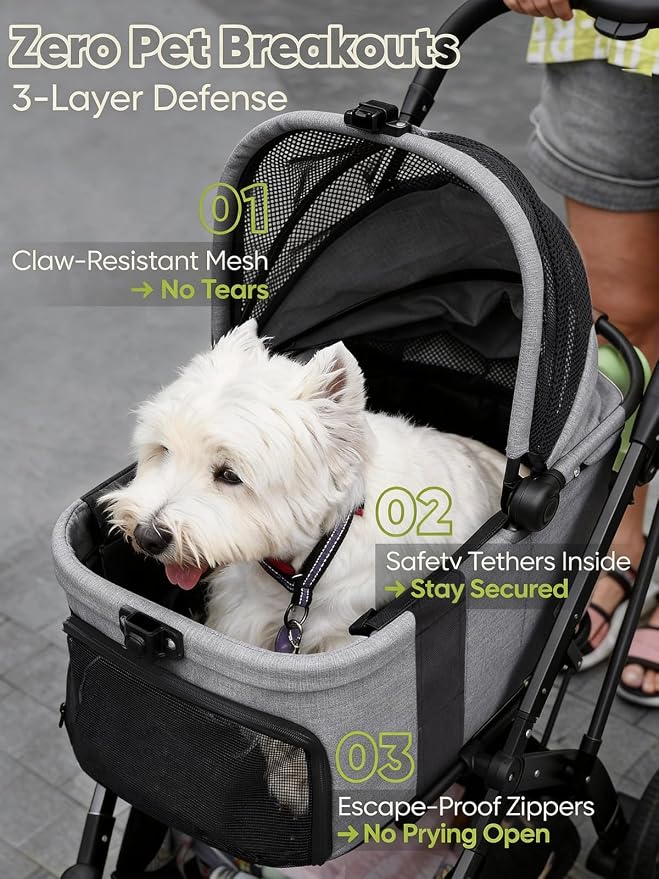 Small Dog Stroller, Pet Stroller for Small Dogs, 5-in-1 Dog Strollers - Fold All in One Without Detaching Carrier, Pet Strollers with Removable Waterproof Carrier for Dogs Cats 10 lbs 20 lbs - Grey