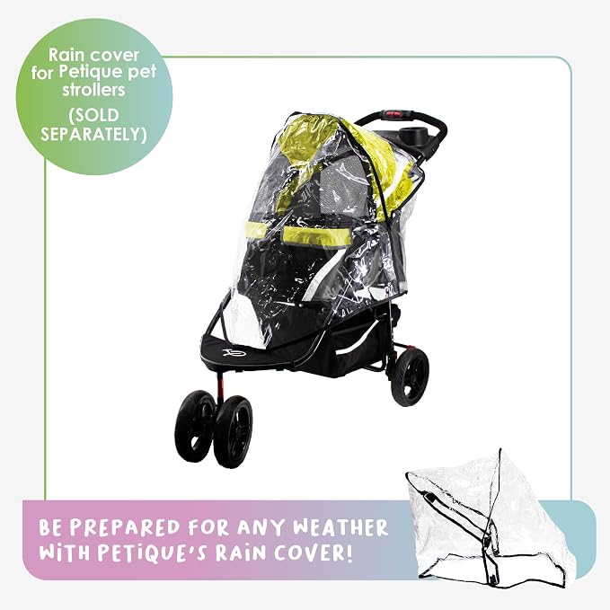Petique Revolutionary Durable Pet Stroller, Easy Fold, Quality mesh Windows, Large Storage Basket, Secure Cup Holder Tray, Small/Medium Dogs, Cats and Pets, Supports up to 55LBS - Sunshine (Yellow)