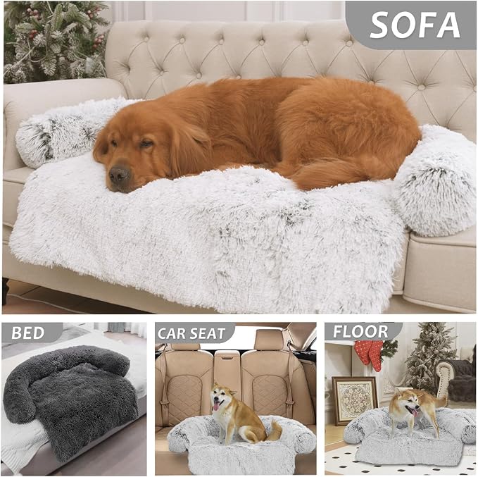 Calming Dogs/Cats Bed Mats, Dog Pad Washable Removable Couch Cover, Plush Long Fur Mat for Pets, Waterproof Lining, Perfect for Small, Medium and Large Dogs and Cats (Light Gray, 31"x23")
