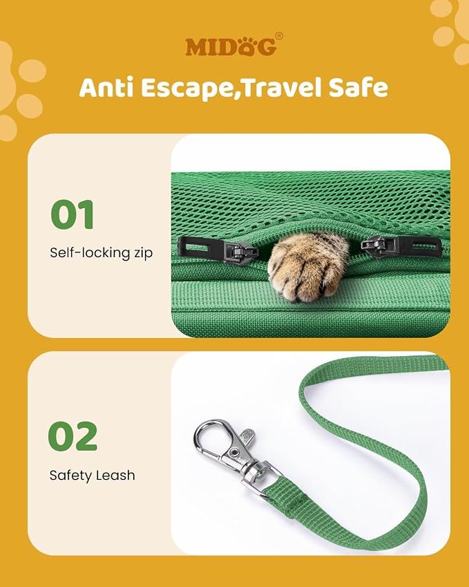 MIDOG Cat Carrier Soft for Small-Medium Cats Up to 15lbs, Airline Approved | Expandable Square Design,Comfort & Breathable Window,Equipped with anti-slip lock zippers and an internal safety leash