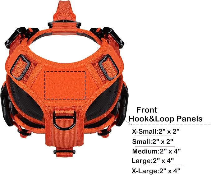 ICEFANG No Pull Tactical Dog Harness for Small Dogs,Adjustable Dog Vest | Control Handle,MOLLE Panel,Front Hook,3 Leash Clips,Soft Padded,for walking training,Orange,Small