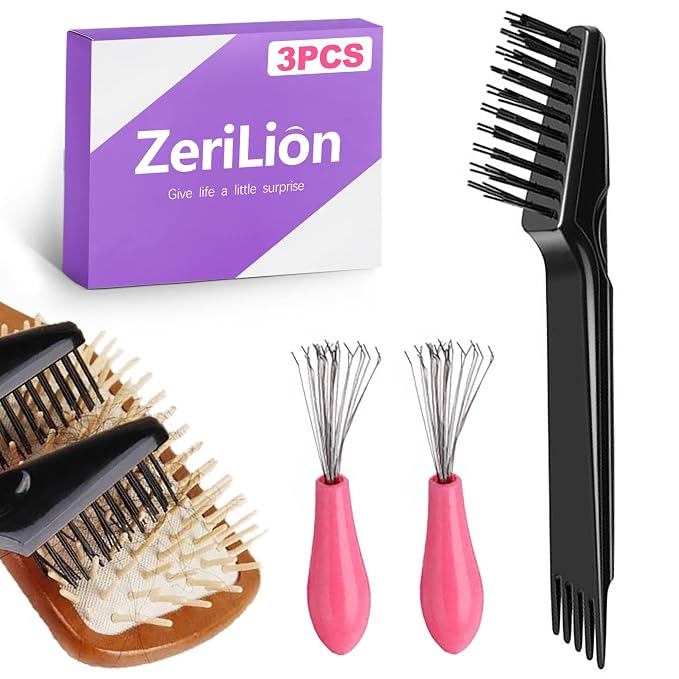 1 Hair Brush Cleaner Tool & 2 Metal Rakes – Effective Comb Cleaning Kit for Hair, Dust, Lint Removal at Home & Salon