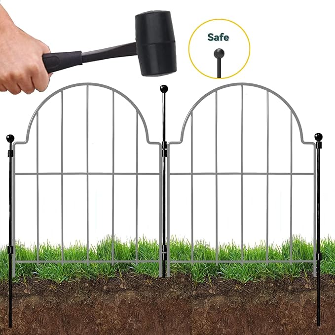 Blingluck Garden Fence, 22 in(H) x 10.83 ft(L) Arched Rustproof Metal No Dig Fence Garden Fence Border, Ground Stake Animal Barrier Fence for Rabbit Dog, Outdoor Decor for Yard & Patio