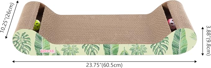 Rini 23.75" Modern Corrugated Cardboard Lounge Bed with Built-in Bell Toys and Catnip, Ergonomic Curved Sofa Scratcher for Indoor Cats, Mint/Green, (Set of 2) CSR1003E-SET2