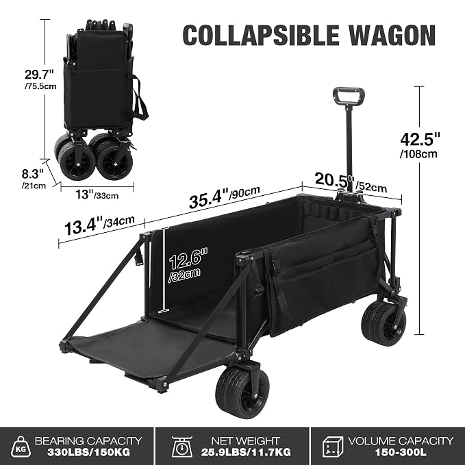 REDCAMP 49" Extended Folding Dog Wagon Cart, 330LBS Capacity Collapsible Utility Cart with Tailgate Rod Holders All-Terrain Wheels for Fishing Shopping Sports Pet Garden