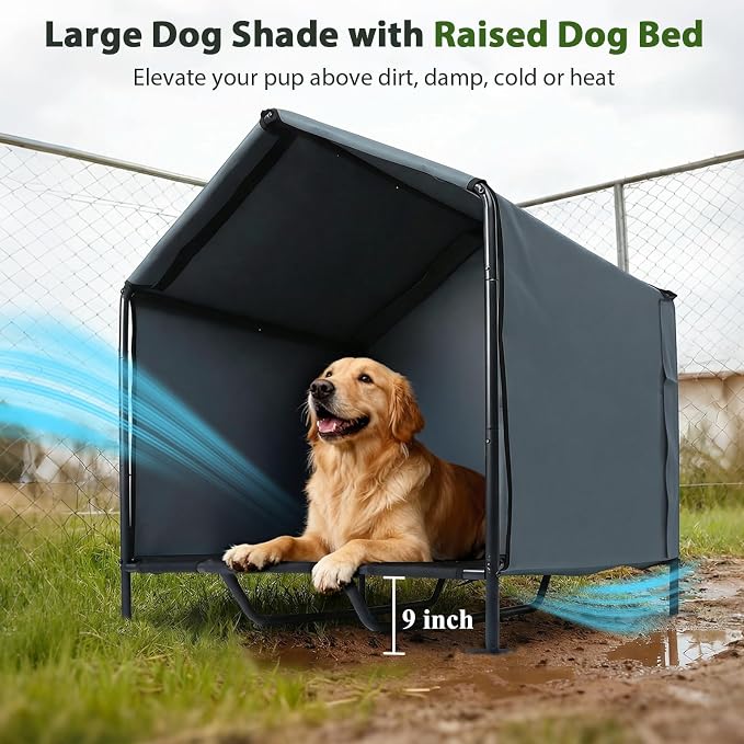 Outdoor Dog Tent with Bed, Dog Canopy Pet Shade Shelter Dog House | Dog House Outdoor Indoor Weatherproof, Outside Elevated Dog Cot Bed Dog Tent Shade，Dog Tent Outdoor