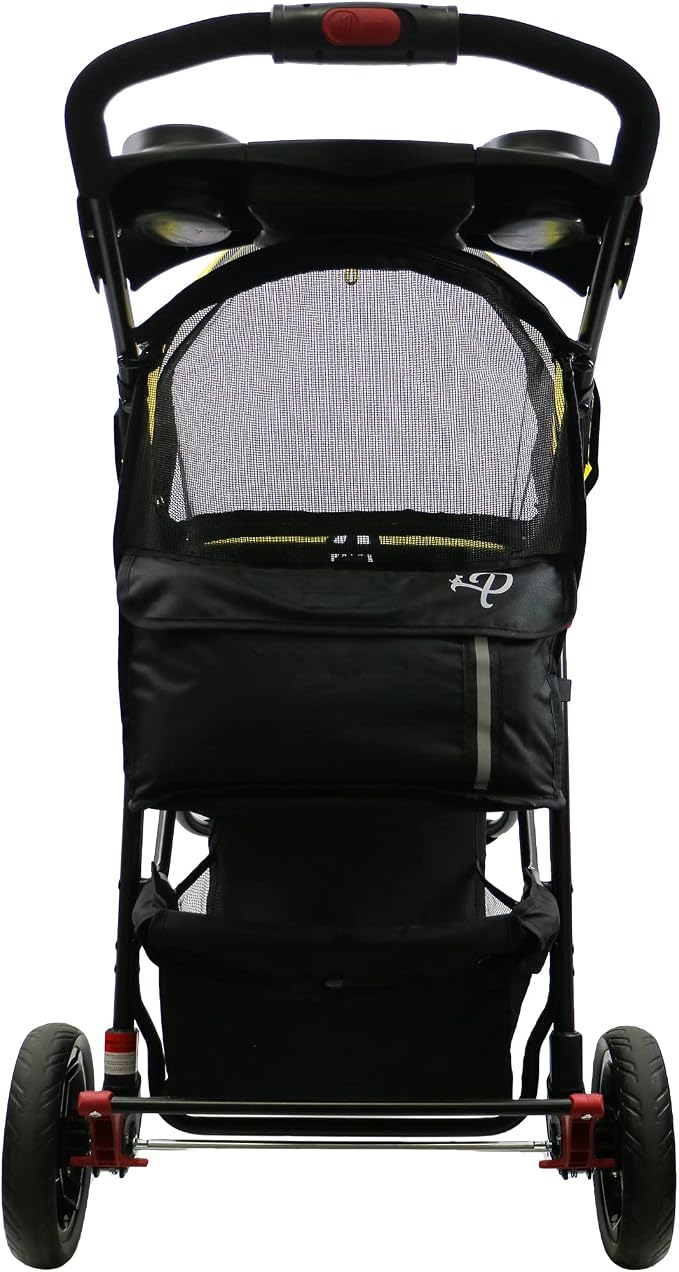 Petique Revolutionary Durable Pet Stroller, Easy Fold, Quality mesh Windows, Large Storage Basket, Secure Cup Holder Tray, Small/Medium Dogs, Cats and Pets, Supports up to 55LBS - Sunshine (Yellow)