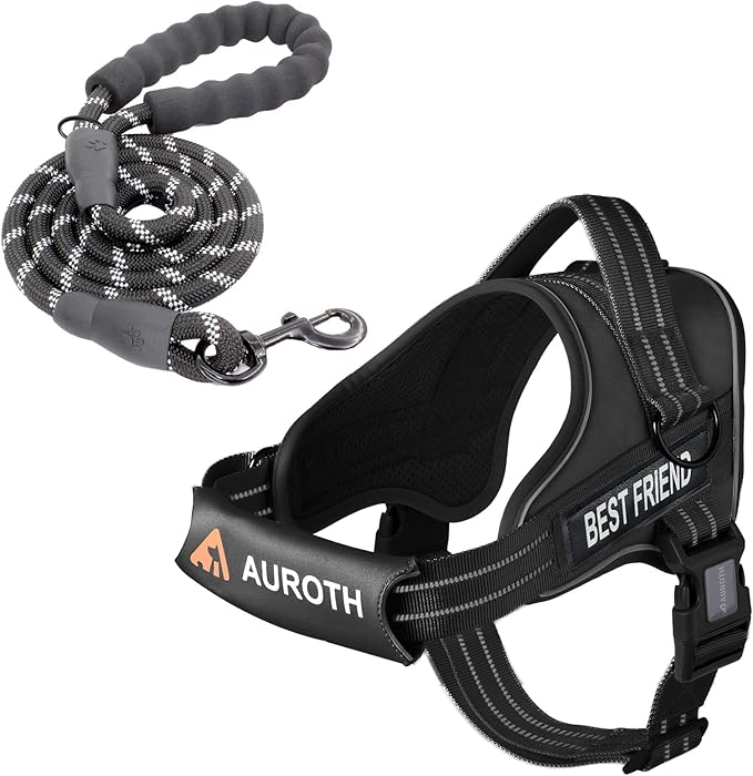 AUROTH Dog Harness and Leash Set for Medium Sized Dog, No Pull Dog Vest | with 5.25FT Dog Leash, Breathable Soft Padded, No choke, Reflective Tactical, Easy to Put on & Take Off - Black Medium