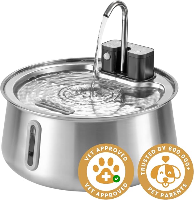 Wireless Dog Water Fountain, Large 7L (236oz) Stainless Steel Pet Water Fountain for Large Dogs and Multi-Pet Homes, Ultra Quiet Automatic Fountain with 3-Layer Filtration