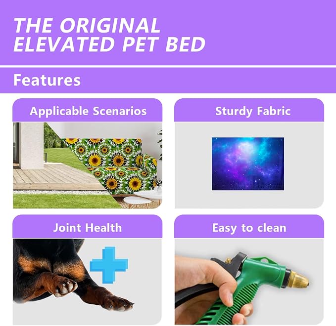 Galaxy Space Starry Orthopedic Elevated Dog Pet Bed(47"X31"X9"),with Metal Frame,Printing Breathable Waterproof Dog Kennel,Sleeping Bed Set for Small Medium Large Dogs Cats,for Home,Outdoor Use