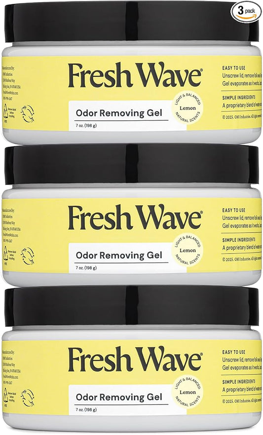 Fresh Wave Lemon Odor Removing Gel, 7 oz., Pack of 3 - Safer Odor Absorbers for Home, Natural Plant-Based Odor Eliminator, Every 7 oz. lasts 15-30 Days, For Cooking, Trash & Pets
