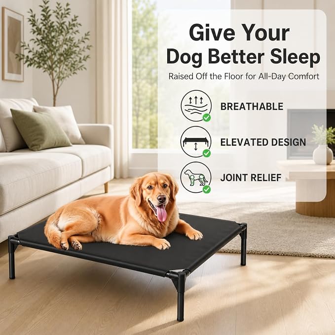 Elevated Dog Cot Bed,Cooling Raised Pet Bed with Washable Breathable Mesh Sturdy Metal Frame,Portable Raised Dog Bed with Anti-Slip Feet for Indoor Outdoor Backyard Use (47" X 27" X 7")