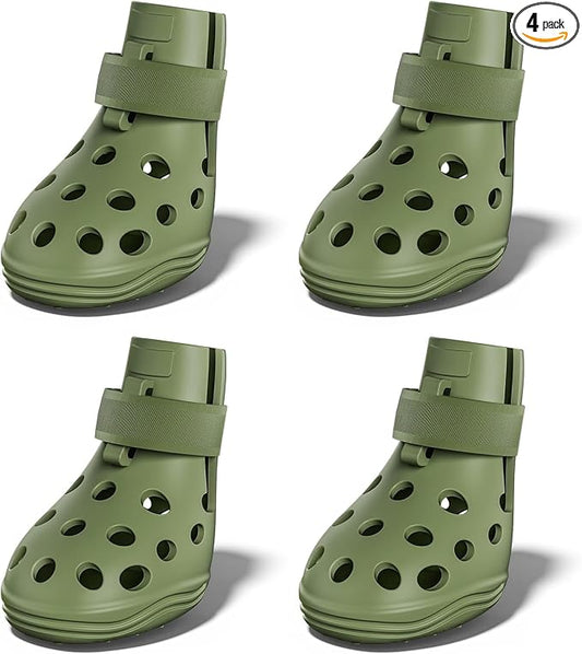 Dog Shoes for Hot Pavement, Breathable Dog Boots Paw Protectors with Adjustable Straps & Non-Slip Sole, Easy On & Off, Waterproof, Easy-Cleaning (Olive Green, XL)