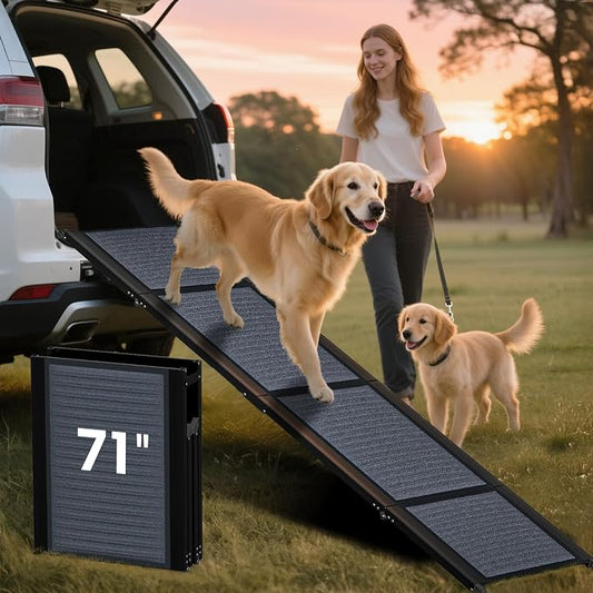 HBTower 71" L x 17.3" W Folding Dog Car Ramp for Large Dogs Up to 250 LBS | Extra Wide Dog Car Ramps, Portable Pet Ramp with Non-Slip Surface, Collapsible Design for SUV, Truck & High Beds