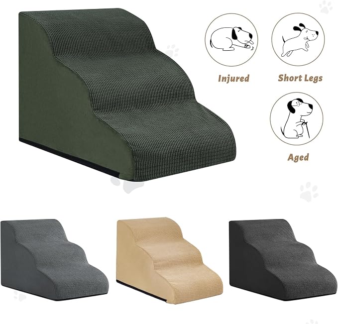 Aodisman Dog Stairs for Small Dogs and Cats,3-Step Pet Ramp for Couch,Chair | 15.7" H Non-Slip Sturdy Dog Steps with Curved Ramp for Senior,Short-Legged Dogs,Puppy and Cats to Reach Sofa or Chair,Green