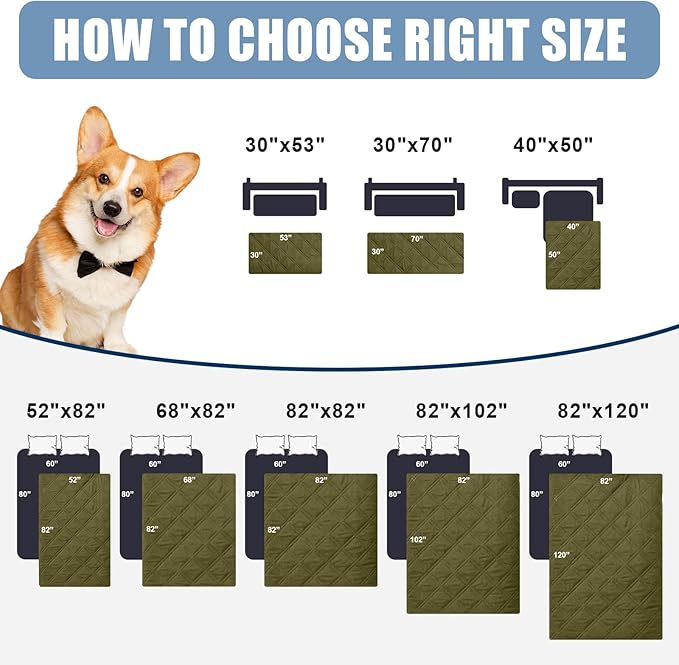 Smiry Waterproof Dog Bed Cover Pet Blanket, Soft Washable Dog Blanket for Furniture Bed Couch Sofa Reversible, Checkered (68"x82", Green/Navy)