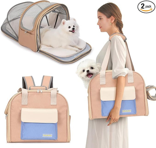 Expandable Cat & Small Dog Carrier Backpack, Soft-Sided Airline-Approved Pet Travel Bag with Dual-Side Expansion, Under-Seat Fit, Breathable Mesh, for Hiking, Vet Visits & Trips (Up to 22 lbs)