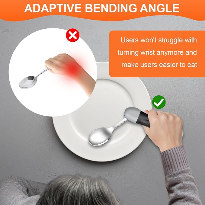 Weighted Utensils for Tremors & Parkinson's, Adaptive Eating Aids (Black) | Adaptive silverware for shaky hands. Weighted grip design reduces tremors. Bendable neck for custom angle. Dishwasher safe