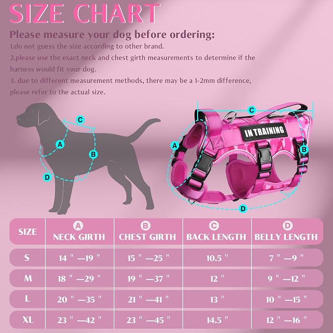 Escape Proof Dog Harness with Double Handle+4 Removable Patches | Service Working Molle Harness with Double Handle for Large Dogs, Tactical Pet Reflective Vest for Walking Hiking Hunting