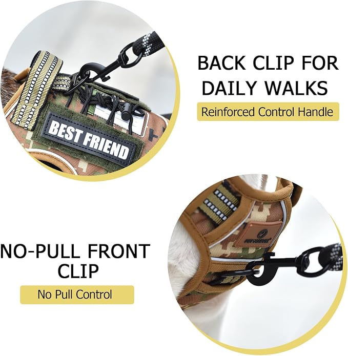 Heavy Duty Dog Harness with Handle, No Pull Adjustable Outdoor Vest with Metal Buckles, MOLLE Panel & Reflective Strips for Medium Large Dogs