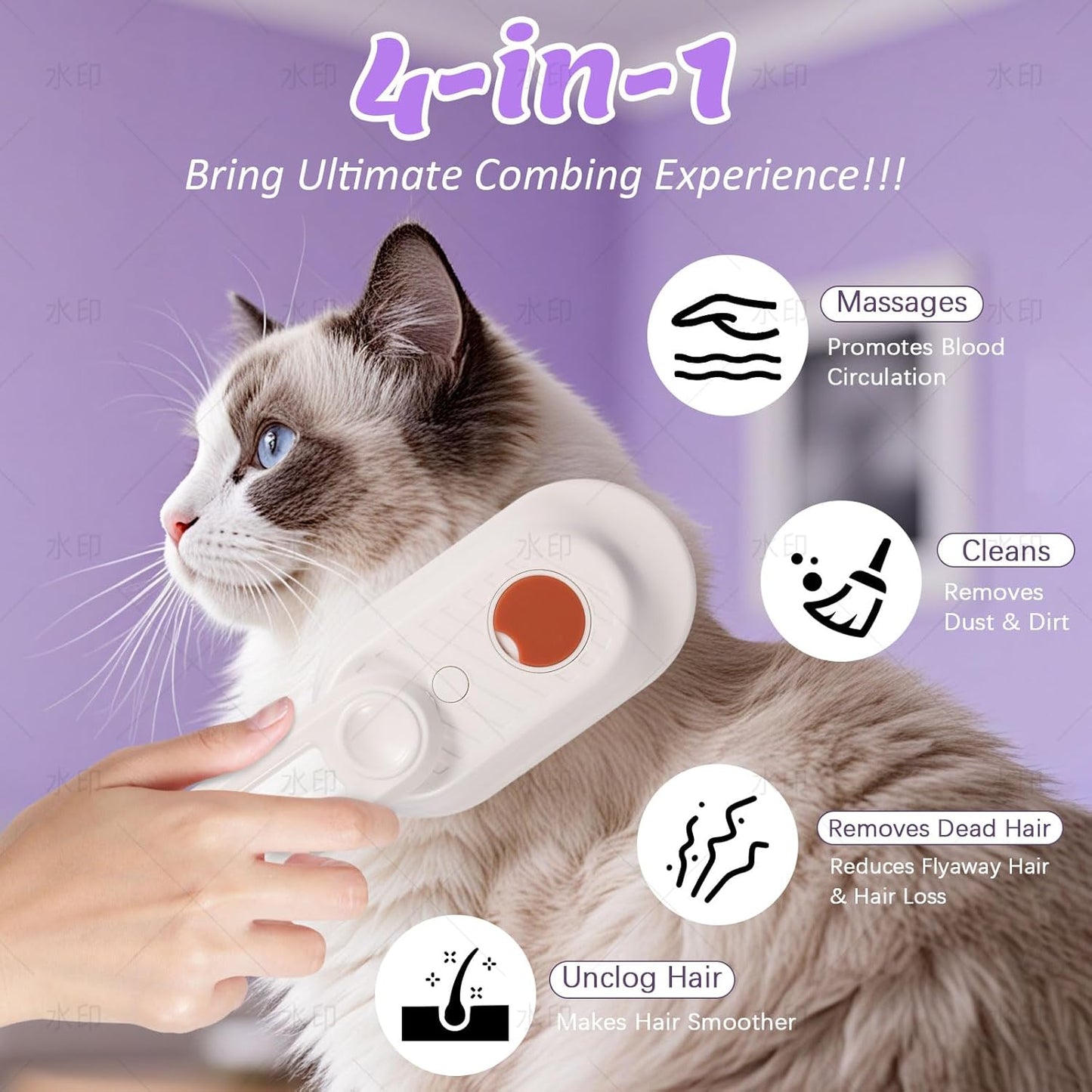 4 in 1 Cat & Dog Steam Brush for Long/Short Hair Shedding - Rechargeable Pet Grooming Brush with Anti-Static Steam Spray, Foldable Handle & Dual Massage Modes for Home Pet Spa Cleaning