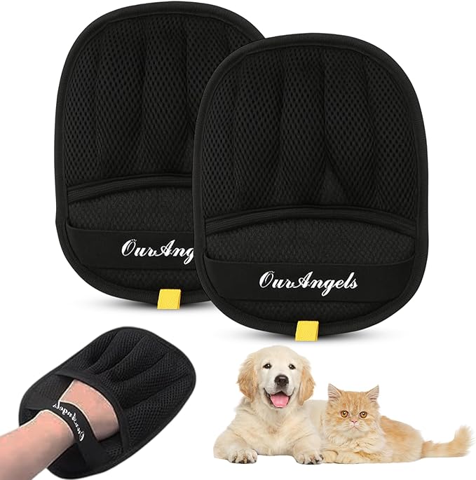 OurAngels Pack of 2 Electrostatic Pet Hair Removal Gloves – 5 Finger Reusable Grooming Gloves for Dogs and Cats – Gentle Fur Remover for Furniture, Sofa, Car and Clothes