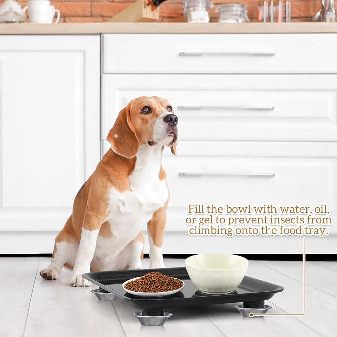 Marsui 17 in Anti-ant Cat and Dog Food Tray Set Include 1 Ant-Proof Tray and 4 Adjustable Height Stand 4 Water Cup for Crawling Pest Free Pet Outdoor Food Feeding Station Kitchen Sweets Anti-ant
