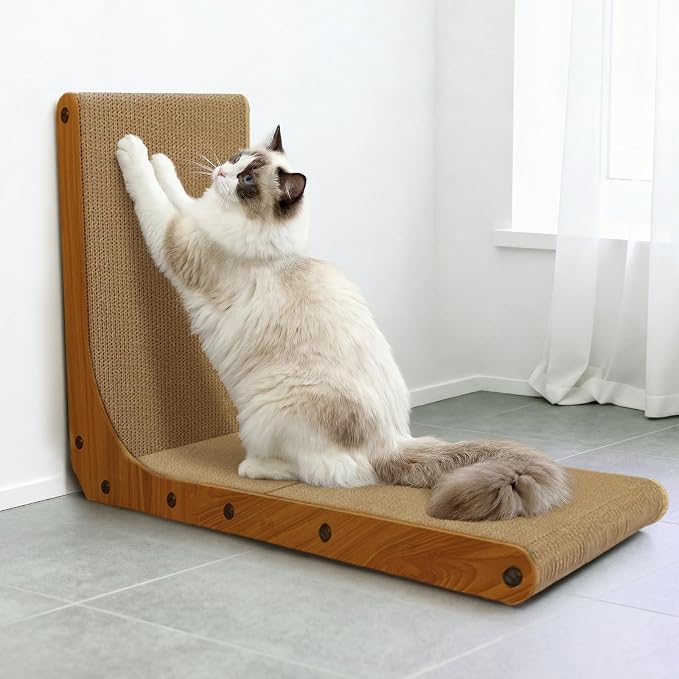 Cat Scratcher, 26 inch L Shape Cat Scratching Pad for Indoor Cats, Durable Sustainable Cardboard Scratcher, Recyclable Vertical Cat Scratch Pad to Protect Furniture, Large