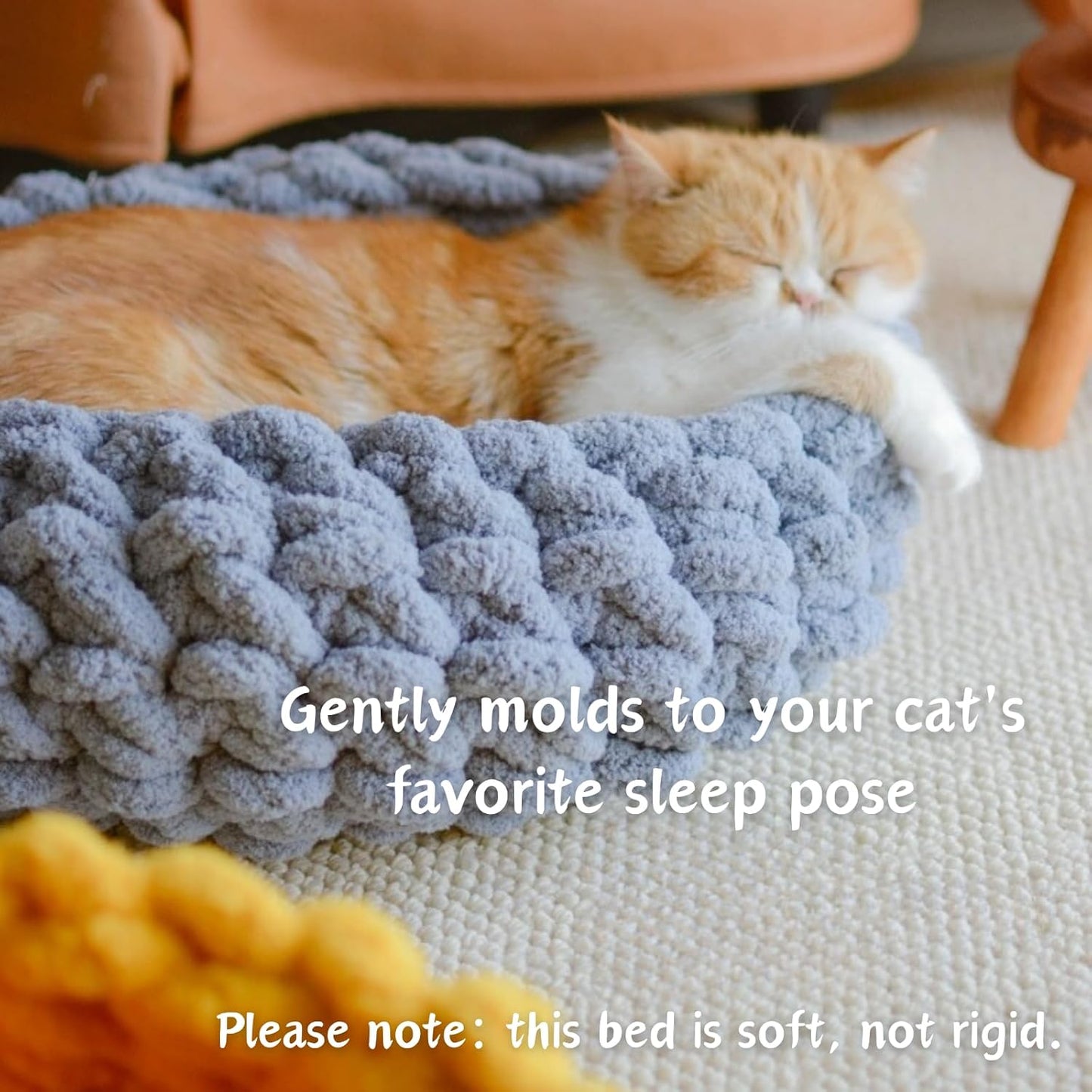 Cat Nest Bed – Premium Handwoven Washable Extra Soft Round Cave House Furniture for Indoor Kitten (Persimmon Yellow,Large)