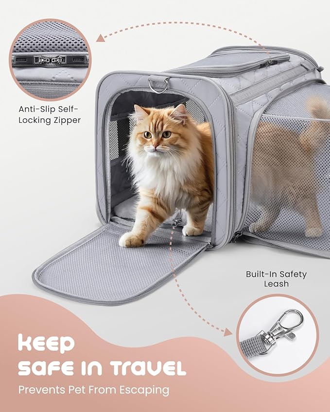 MIDOG Cat Carrier Soft for Small-Medium Cats Up to 15lbs, Airline Approved | Expandable Square Design,Comfort & Breathable Window,Equipped with anti-slip lock zippers and an internal safety leash