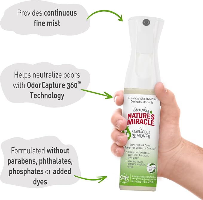 Simply Nature’s Miracle Pet Stain & Odor Remover, 10 Ounces, Bio-Enzymatic Formula With Odor-Neutralizing Technology